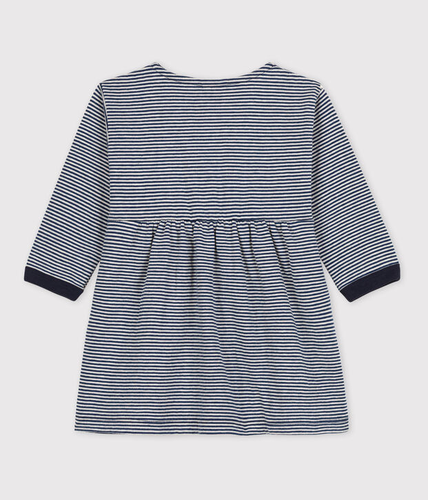 Vestido de manga larga milrayas de t&uacute;bico de beb&eacute; azul/beige