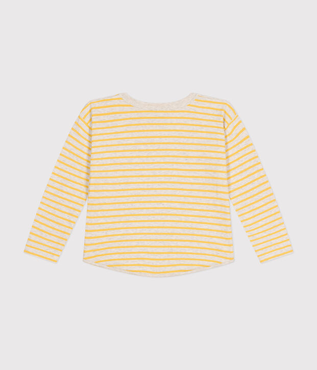 Camiseta de manga larga de t&uacute;bico para ni&ntilde;o. beige/amarillo