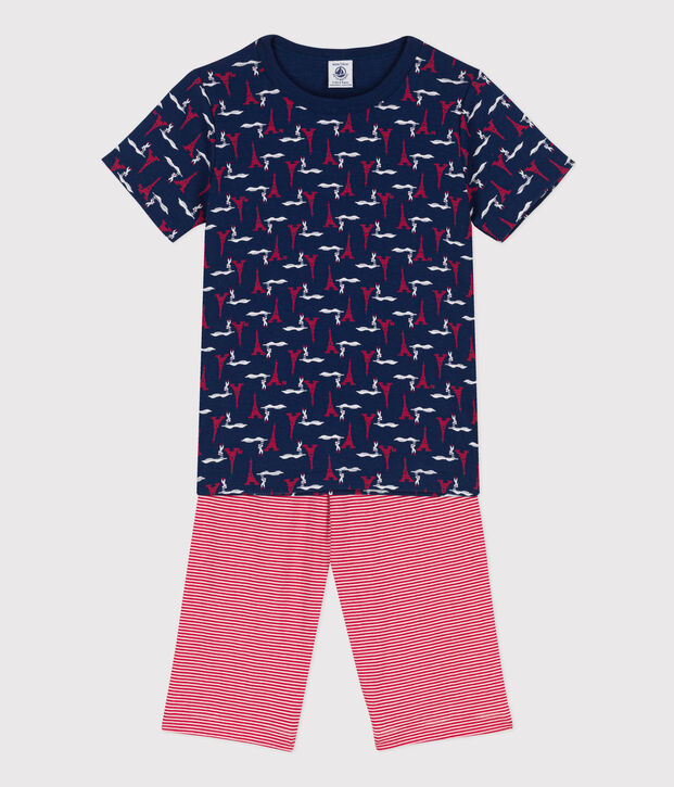 Pijama corto Par&iacute;s de algod&oacute;n para ni&ntilde;o azul/multicolor