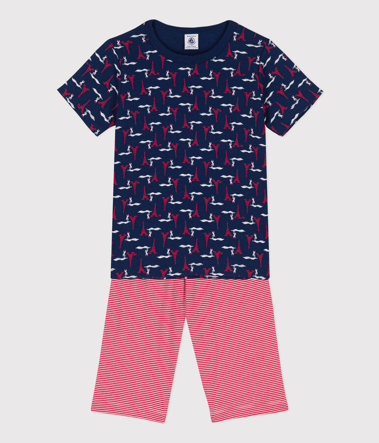 Pijama corto Par&iacute;s de algod&oacute;n para ni&ntilde;o azul/multicolor