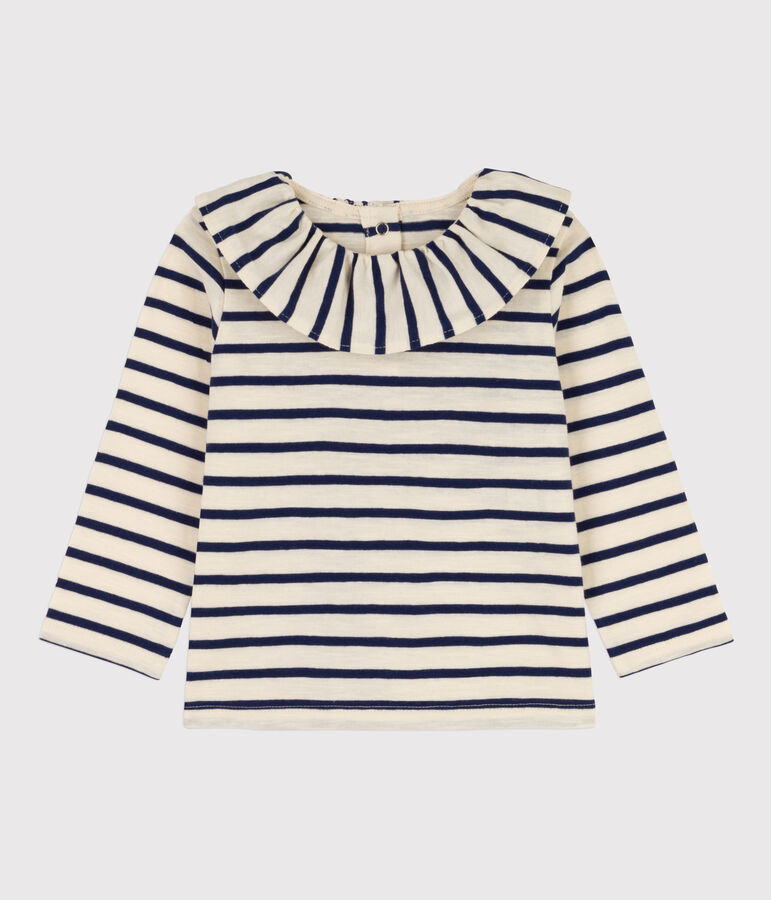Blusa de punto ligero de manga larga para beb&eacute; crudo/azul