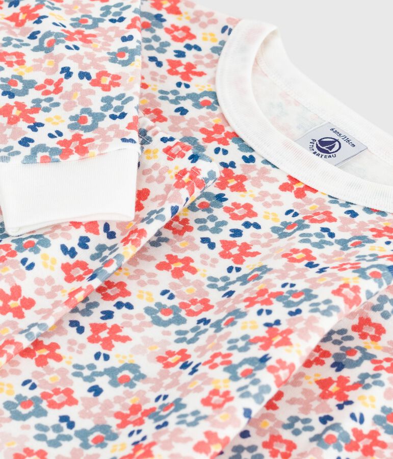 Pijama infantil de algod&oacute;n con pierna muy ajustada y estampado de flores blanco/multicolor