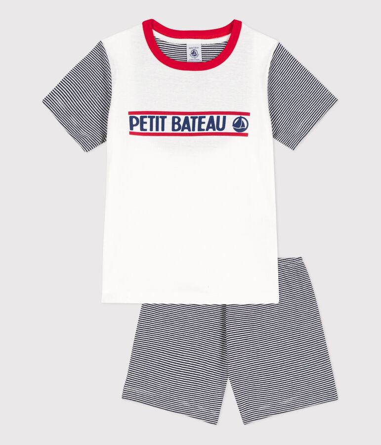 Pijama corto Petit Bateau de algod&oacute;n para ni&ntilde;o/ni&ntilde;a azul/blanco