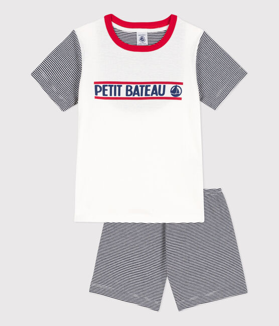 Pijama corto Petit Bateau de algodón para niño/niña azul SMOKING/blanco MARSHMALLOW
