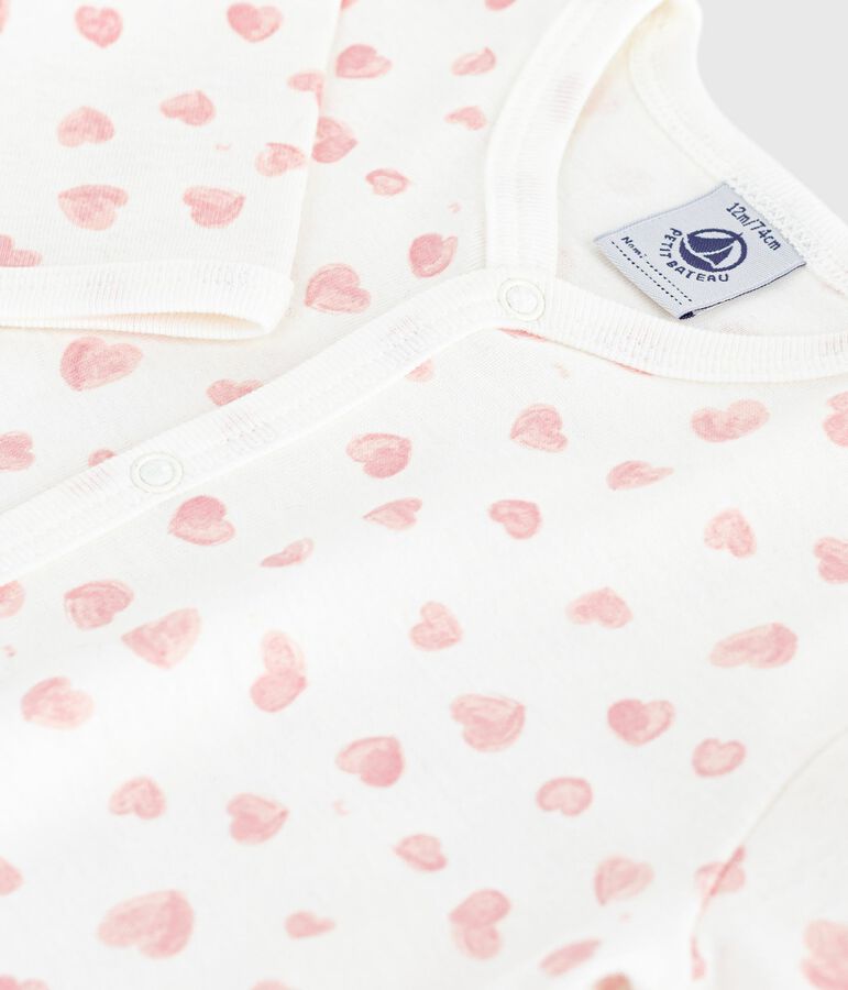 Pijama sin pies de algod&oacute;n estampado para beb&eacute; blanco/rosa