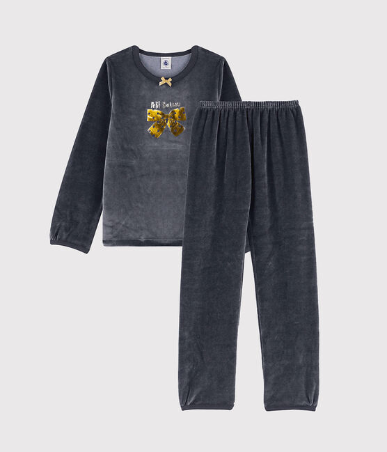 Pijama de terciopelo con motivo de lazo para niña pequeña azul SMOKING