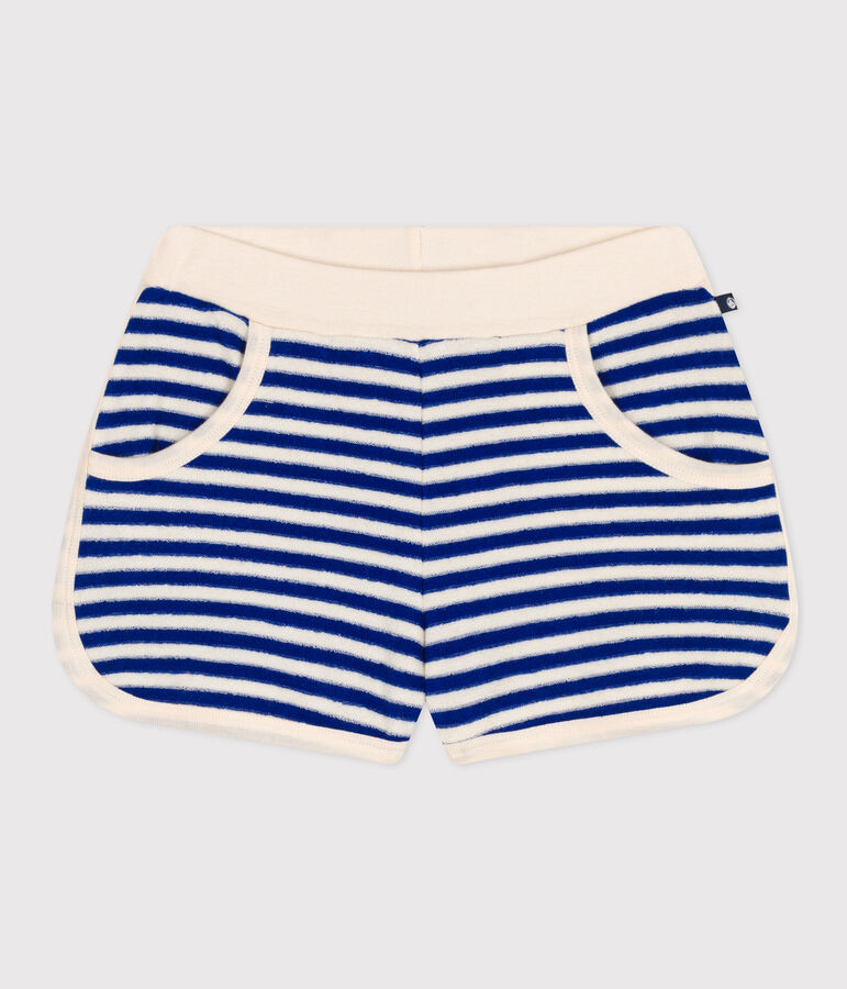 Shorts de rizo a rayas para ni&ntilde;a azul/crudo