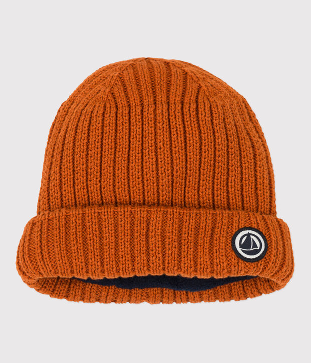 Gorro de punto tricotado con forro polar reciclado para beb&eacute; marron