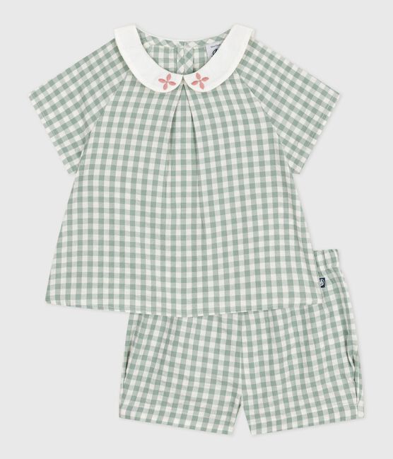 Conjunto de dos piezas de algodón, con blusa y short vichy, para bebé azul PAUL/blanco MARSHMALLOW