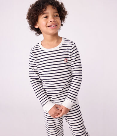 Pijama infantil de rizo de algod&oacute;n a rayas