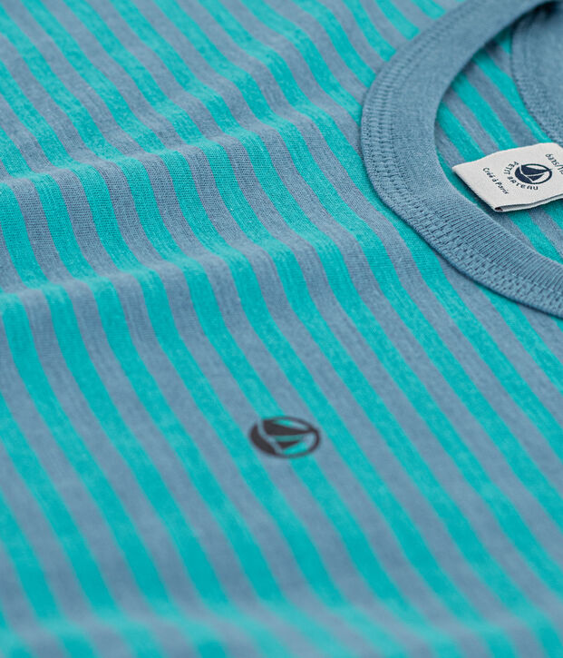 Camiseta de algod&oacute;n a rayas para ni&ntilde;o azul/verde