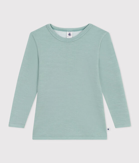 Camiseta de lana y algodón de manga larga para niño/niña verde PAUL