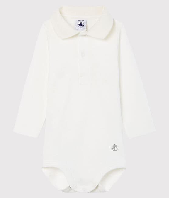 Body de manga larga con cuello de polo para bebé niño blanco MARSHMALLOW