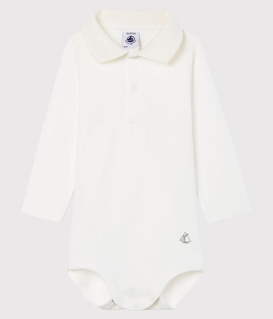 Body de manga larga con cuello de polo para bebé niño blanco MARSHMALLOW