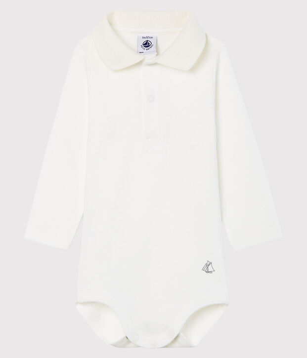 Body de manga larga con cuello de polo para beb&eacute; ni&ntilde;o blanco