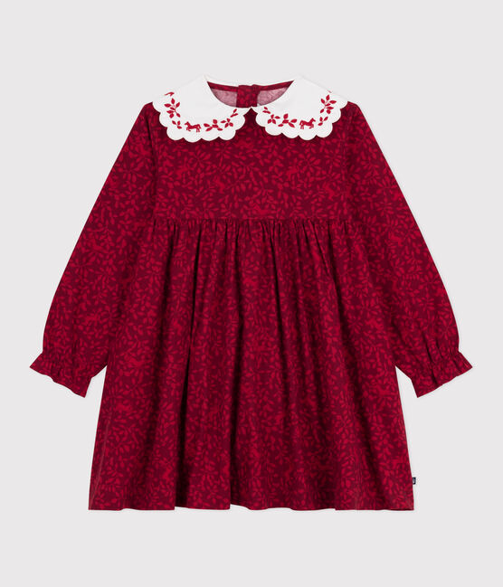 Vestido infantil de manga larga de franela con estampado rojo AMARANTE/ TERKUIT