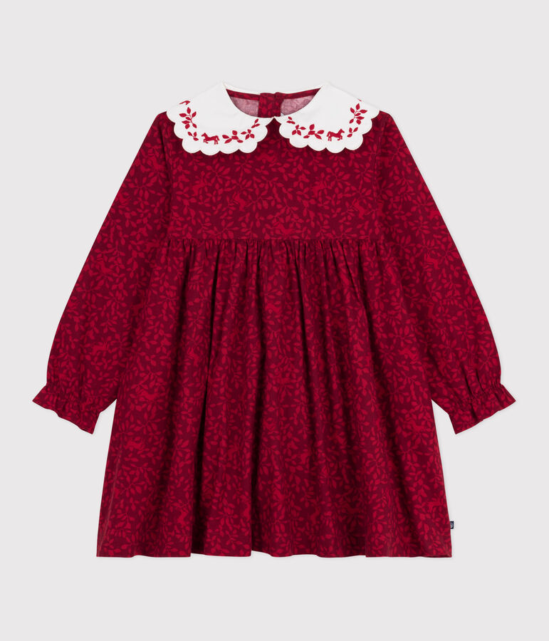 Vestido infantil de manga larga de franela con estampado rojo/rojo
