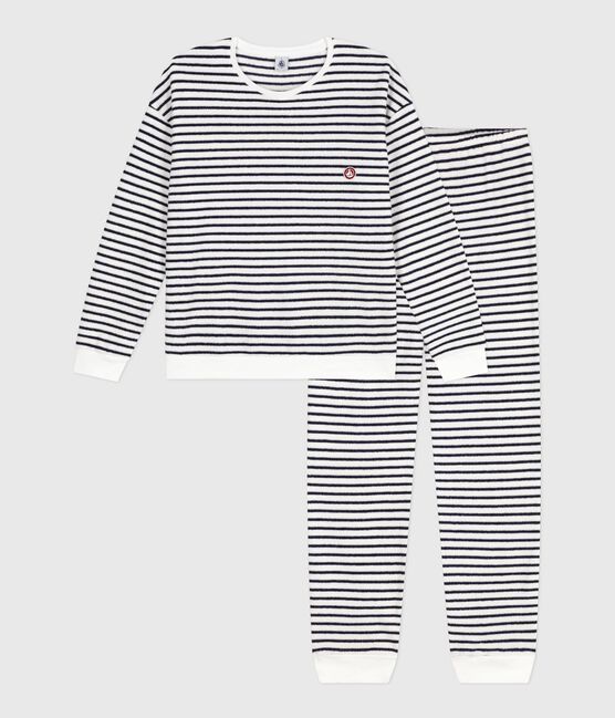 Pijama de rizo de algodón a rayas para mujer azul MILK/ SOIR