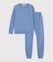 Pijama infantil liso de rizo de algod&oacute;n azul