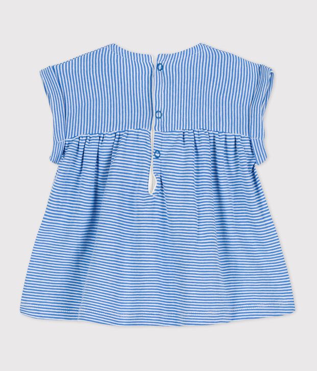 Blusa de manga corta de algod&oacute;n ecol&oacute;gico de beb&eacute; azul/blanco
