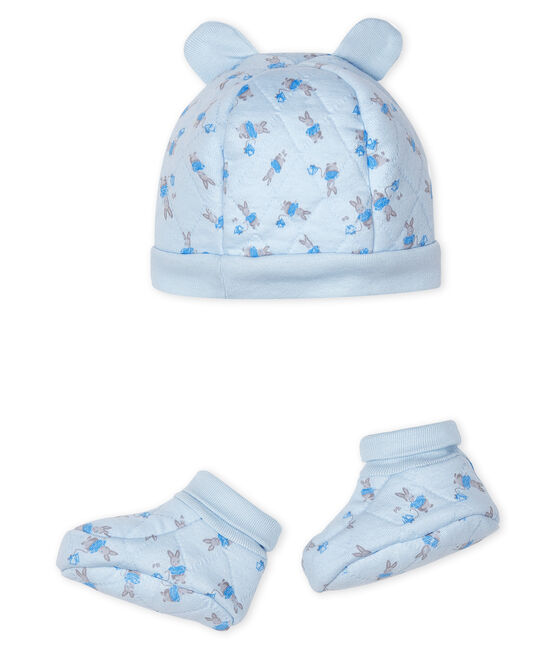 Juego de gorro de nacimiento y patucos para bebé de túbico. azul FRAICHEUR/blanco MULTICO