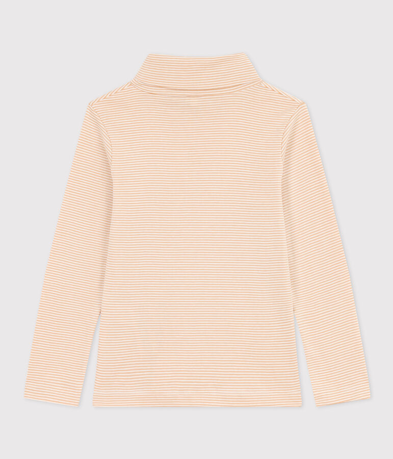 Prenda de cuello cisne a rayas de algod&oacute;n de ni&ntilde;a/ni&ntilde;o beige/blanco