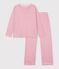 Pijama de algod&oacute;n a rayas de pernera recta para mujer rosa/blanco