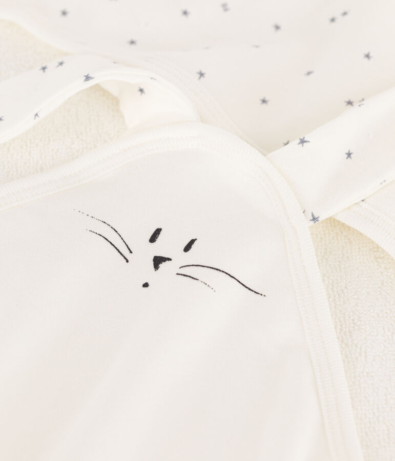 Capa de ba&ntilde;o y doudou de algod&oacute;n blanco/gris