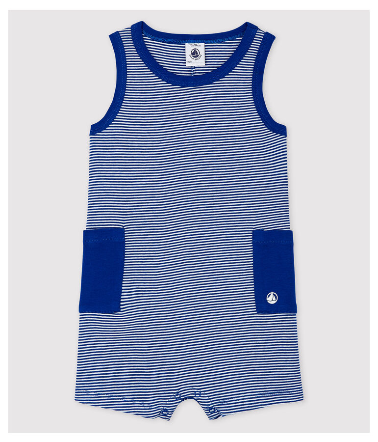 Mono corto de canal&eacute; de rayas de beb&eacute; ni&ntilde;o azul/blanco