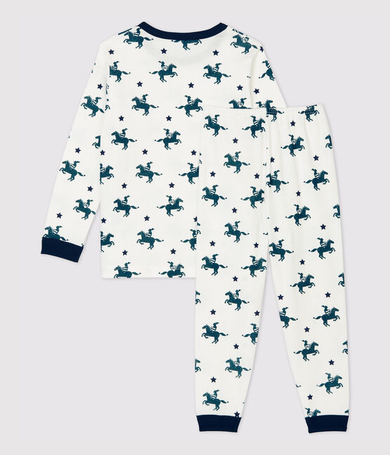 Pijama con estampado de caballeros de niño de algodón blanco MARSHMALLOW/blanco MULTICO