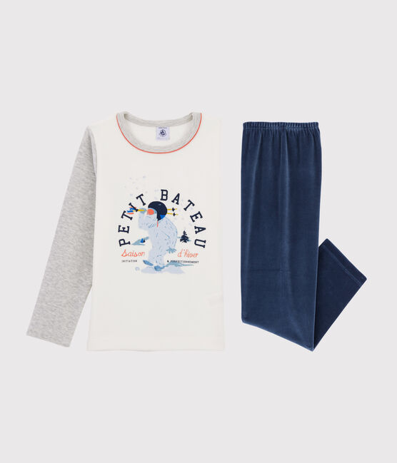 Pijama de terciopelo de niño pequeño gris BELUGA/blanco MULTICO