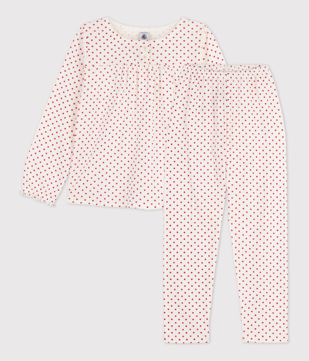 Pijama con estampado de estrellas de algod&oacute;n de ni&ntilde;a blanco/rojo
