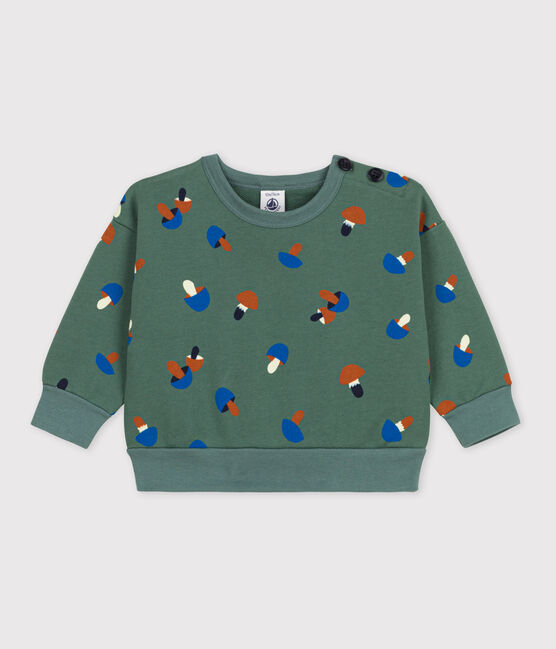 Sudadera de algodón con estampado de setas para bebé verde VALLEE/crudo MULTICO