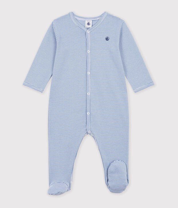 Pijama de algod&oacute;n milrayas para beb&eacute; azul/blanco