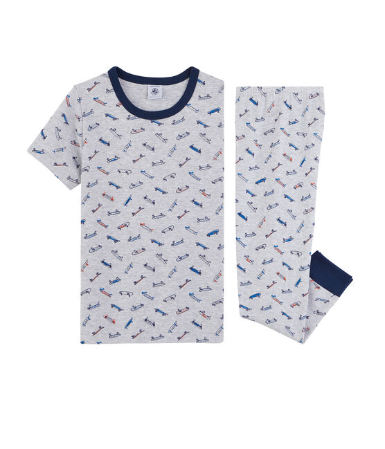 Pijama skates para niño de canalé gris POUSSIERE/blanco MULTICO