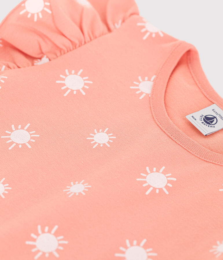 Camiseta infantil de manga corta de algod&oacute;n con estampado naranja/blanco