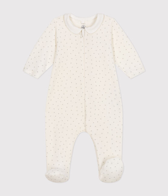 Pijama de terciopelo para bebé blanco MARSHMALLOW/gris GRIS