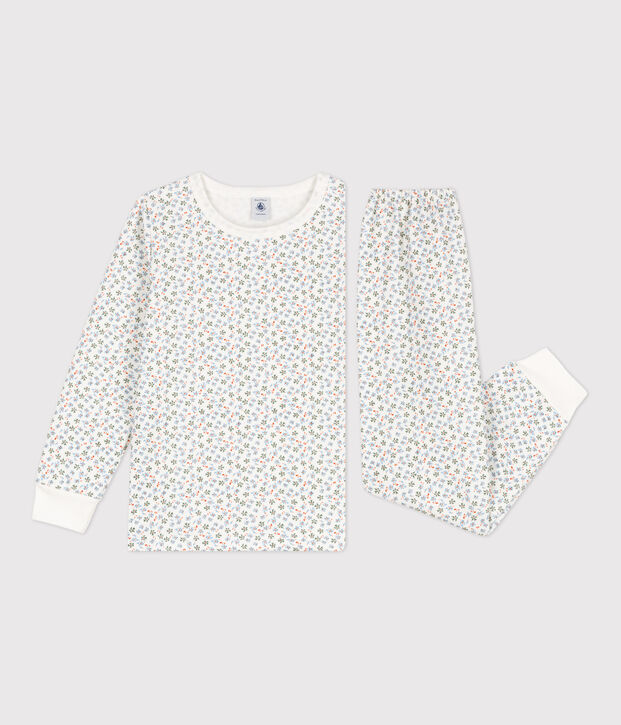 Pijama de felpa con flor para ni&ntilde;a blanco/multicolor
