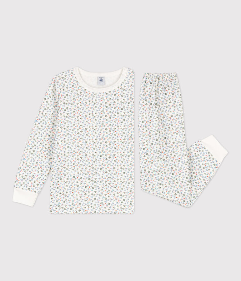 Pijama de felpa con flor para ni&ntilde;a blanco/multicolor