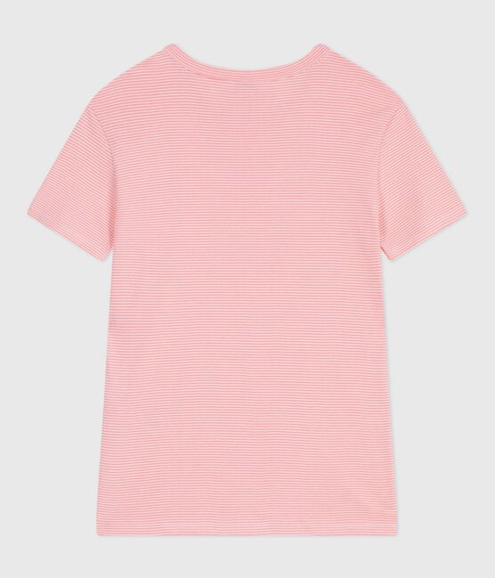 Camiseta de algodón de manga corta a rayas para mujer rosa GRETEL/blanco MARSHMALLOW