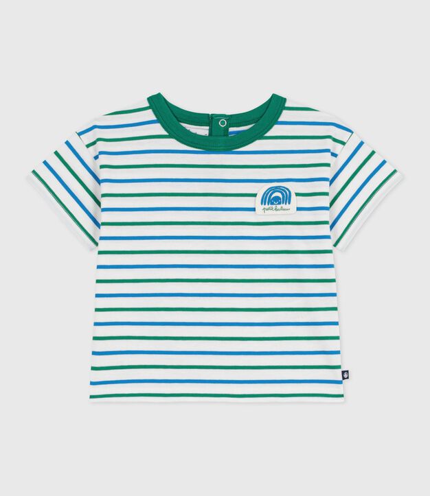 Camiseta de manga corta de algod&oacute;n a rayas para beb&eacute; blanco/multicolor
