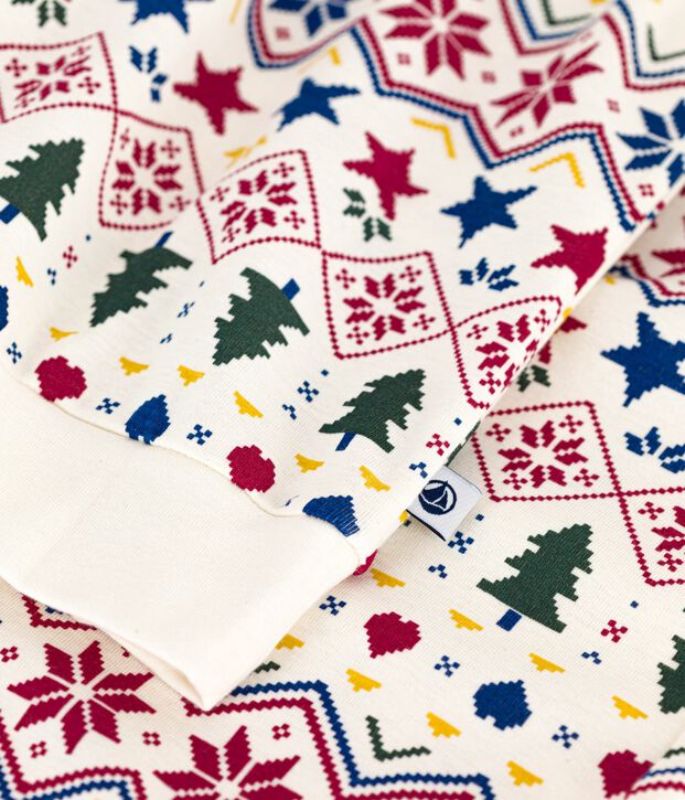 Pijama de algod&oacute;n con estampado de Navidad para mujer crudo/multicolor