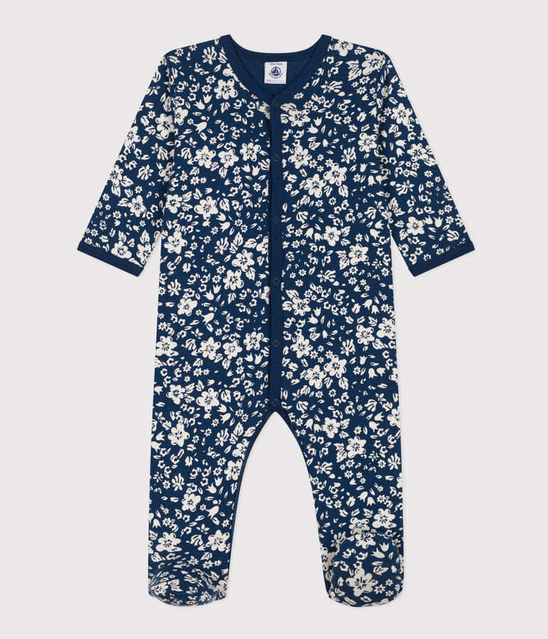 Pijama de algod&oacute;n con flores para beb&eacute; azul/blanco