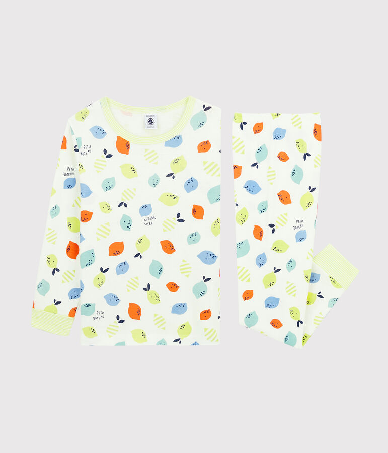 Pijama con estampado de limones de algod&oacute;n ecol&oacute;gico de ni&ntilde;o/ni&ntilde;a blanco/multicolor