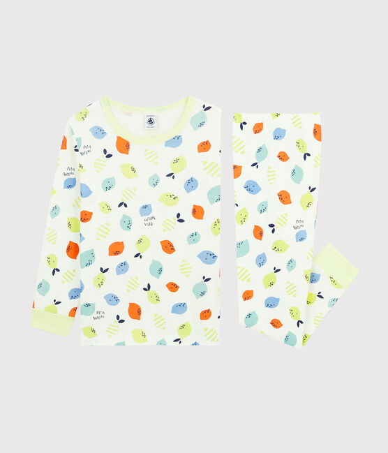 Pijama con estampado de limones de algodón ecológico de niño/niña blanco MARSHMALLOW/blanco MULTICO