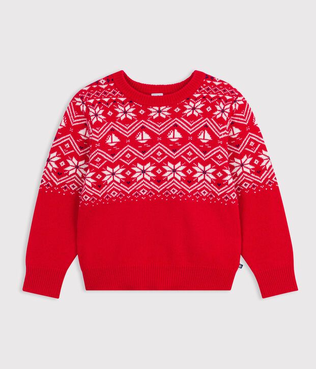 Jersey infantil de jacquard de lana y algod&oacute;n rojo/multicolor