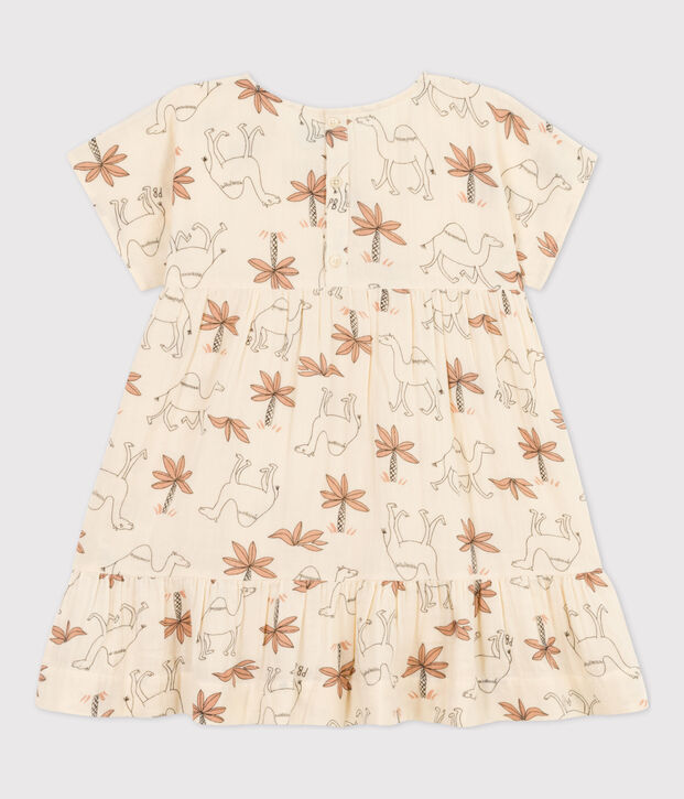 Vestido de manga corta de gasa de algod&oacute;n para ni&ntilde;a crudo/multicolor