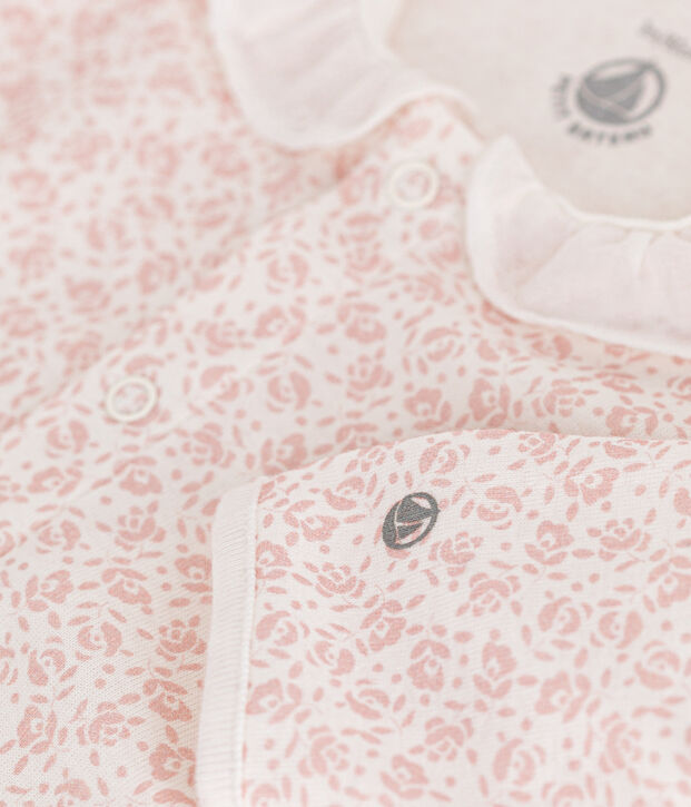 Pijama de algod&oacute;n con estampado de flores para beb&eacute; blanco/rosa