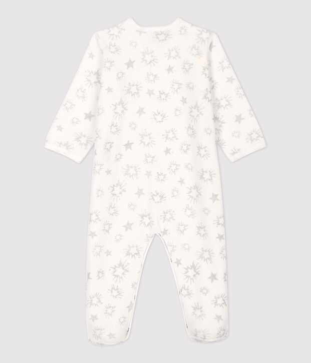 Pelele de beb&eacute; con estampado de estrellas de terciopelo blanco/gris
