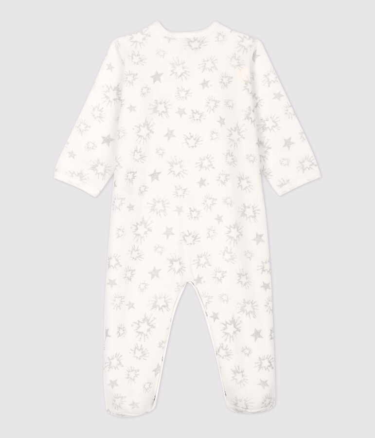 Pelele de beb&eacute; con estampado de estrellas de terciopelo blanco MARSHMALLOW/gris ARGENT
